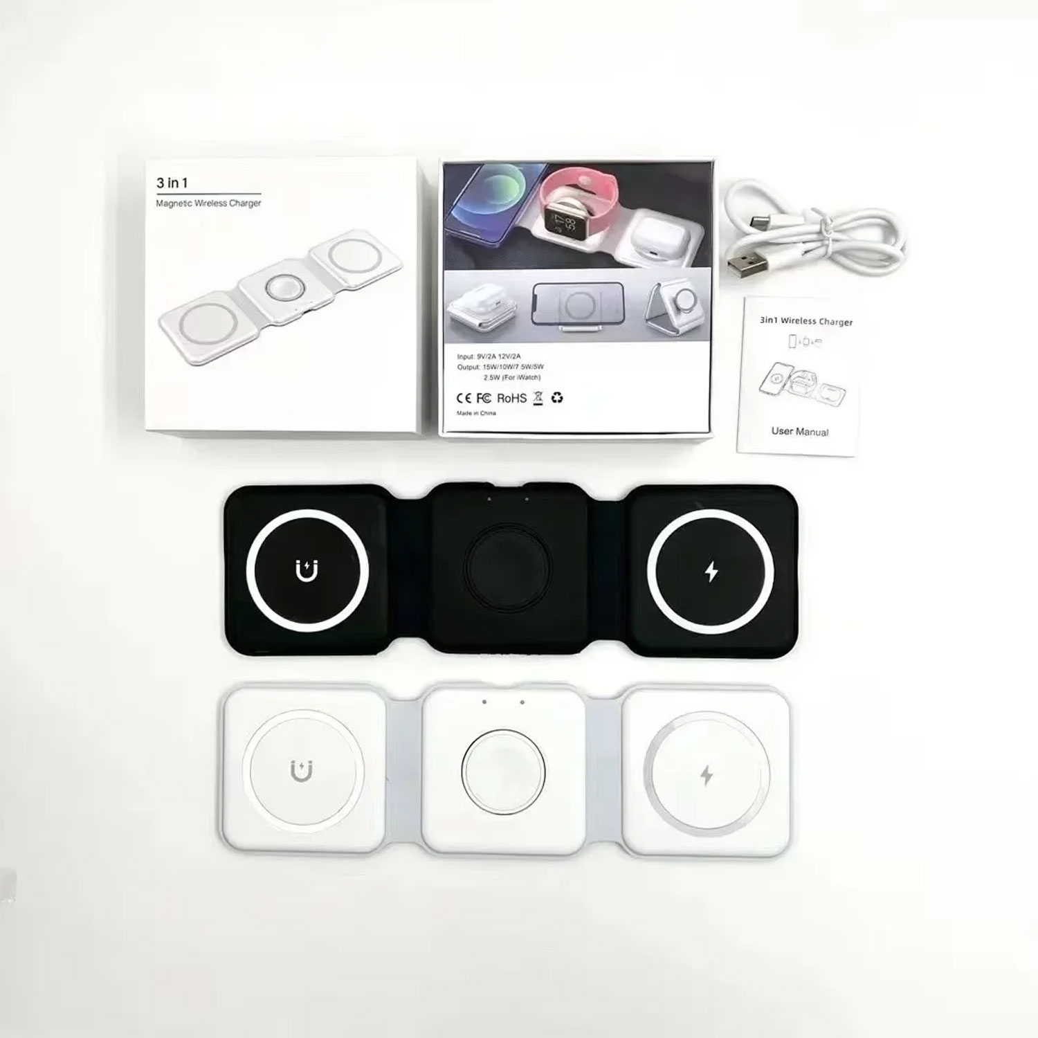 3 in 1 15W Fast Magnetic Wireless Charging Pad for iPhone, AirPods & Smartwatch