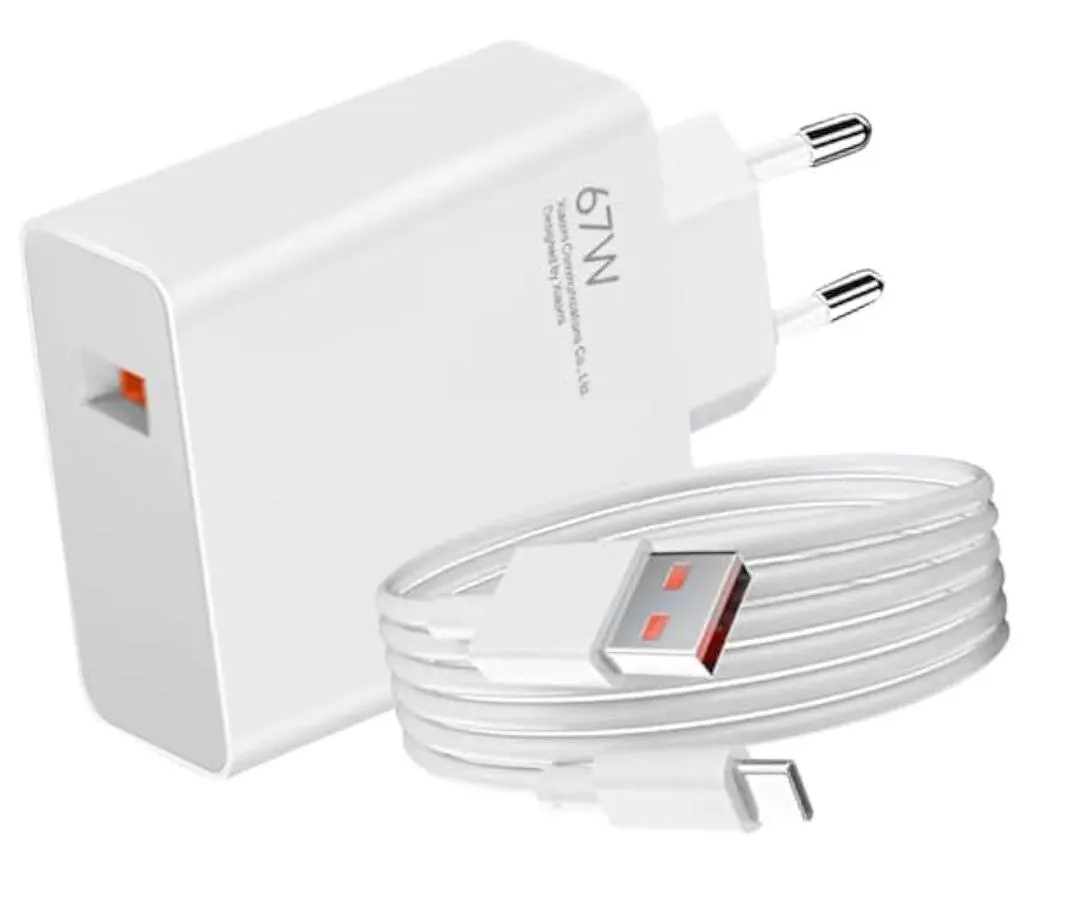 Xiaomi 67W Mini Fast Charging Power Adapter with Type-A Port & Charging Cable | Compact 67W Wall Charger for Smartphones & Devices