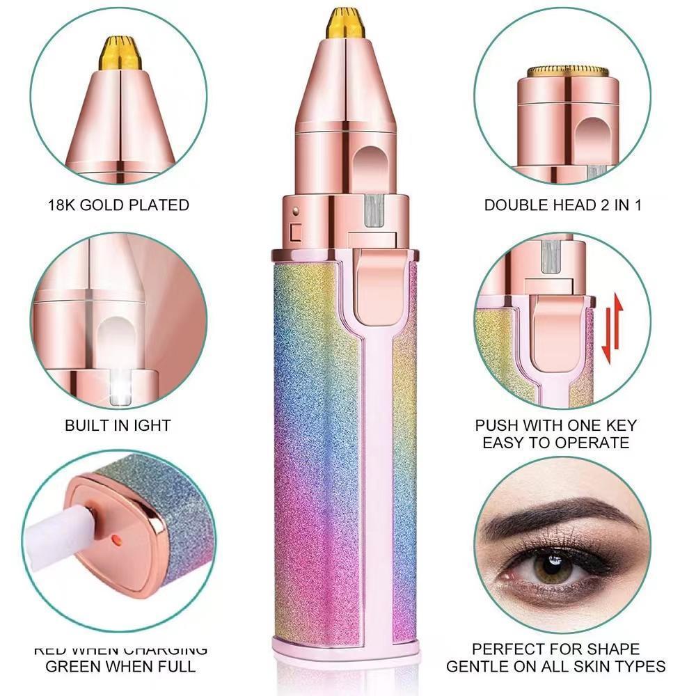 2-in-1 Painless Facial Hair Remover for Women – USB Rechargeable Eyebrow & Face Trimmer with LED Light