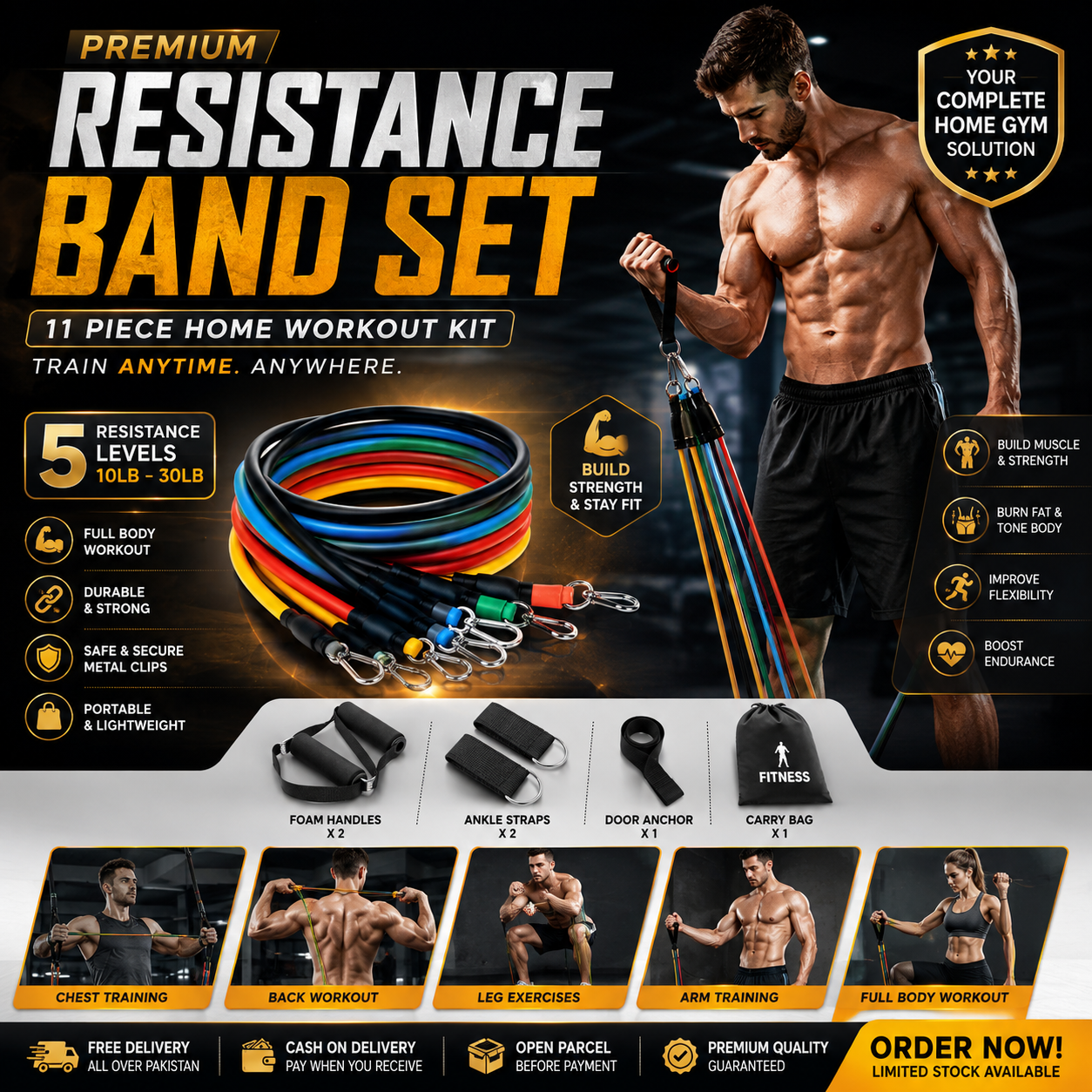 Premium Resistance Band Set – 11 PCS Home Gym Fitness Kit