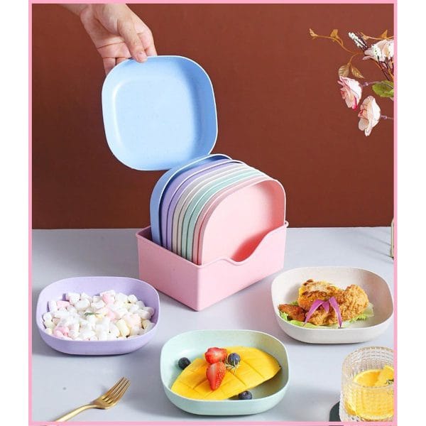 10 Pcs Plastic Plates Set with Stand Colorful Durable Dining — photo 2