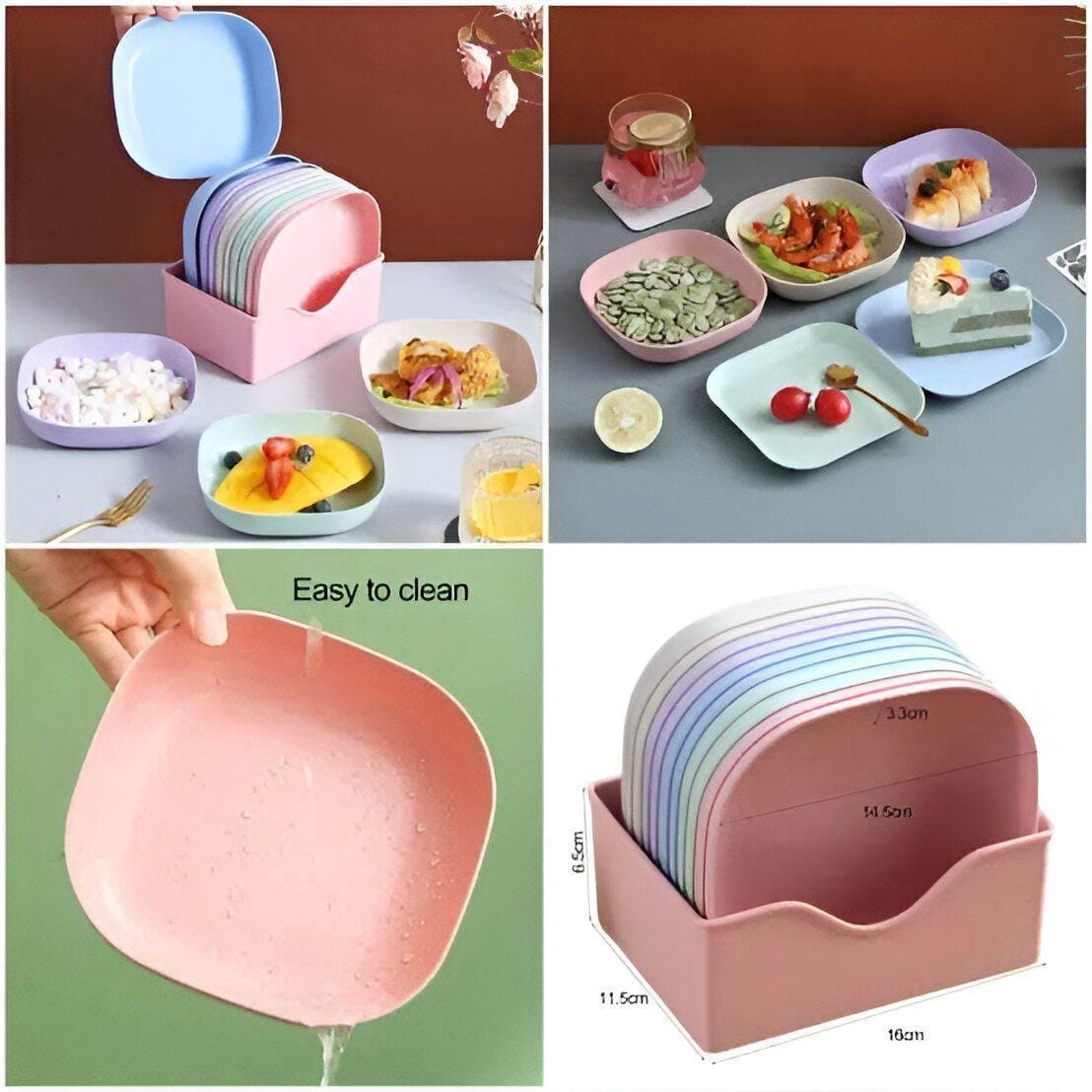 10 Pcs Plastic Plates Set with Stand Colorful Durable Dining — photo 4