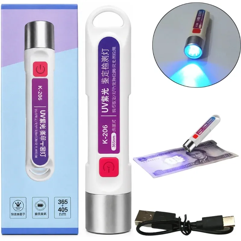 UV Currency Checker Rechargeable Light k-206 365nm Portable Torch for Banknote Security Features, Fluorescent Detection Inspection