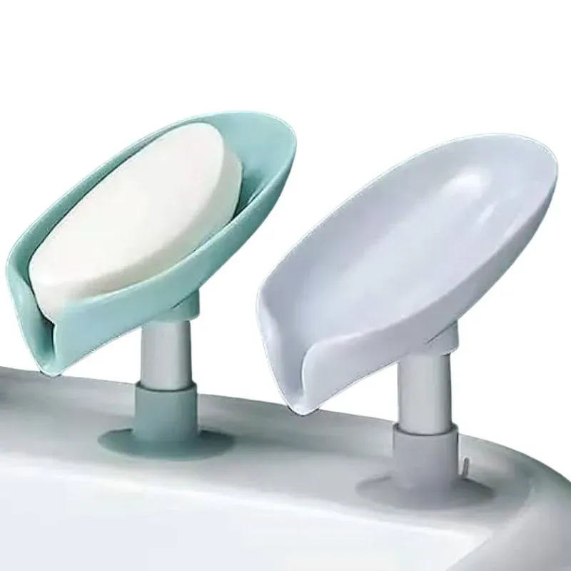 Leaf-Shaped Self-Draining Soap Holder Stylish Waterfall Design with Suction Base for Bathroom Kitchen Random Colors