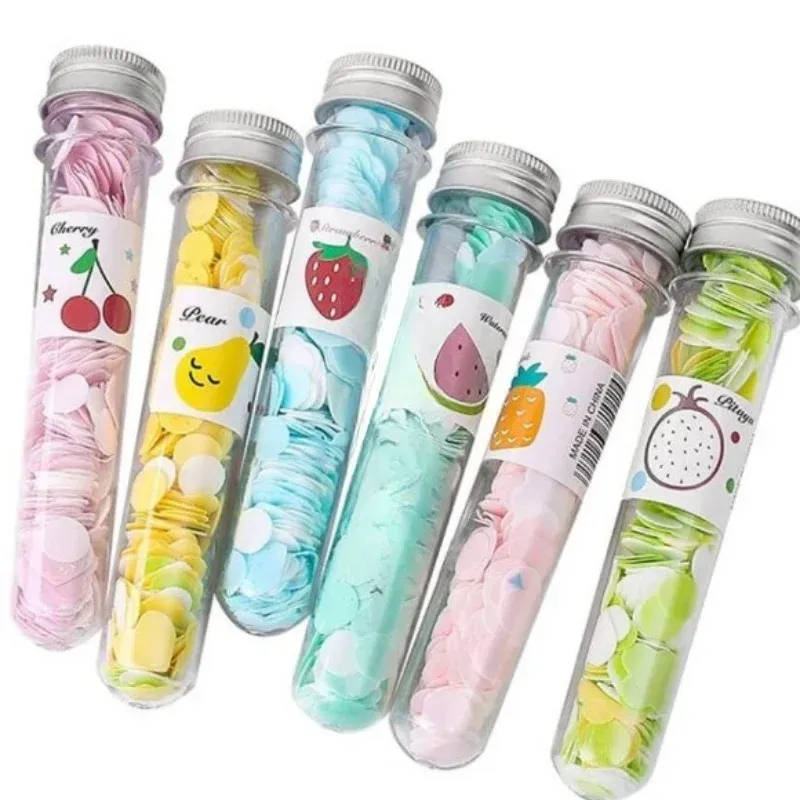 Portable Disposable Soap Paper Flakes in Flower Tube Bottle Travel-Friendly Handwashing Sheets for Outdoor Daily Use