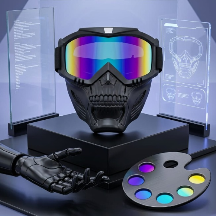 Skull Goggles Mask Full Face Tactical Protection for Bikers (Multi-Color Iridium Lens)
