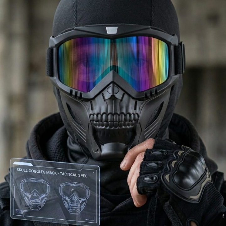 Skull Goggles Mask Full Face Tactical Protection for Bikers (Multi-Color Iridium Lens) — photo 3