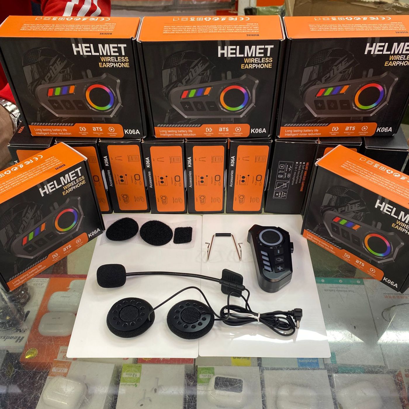Helmet Wireless Earphone k06a Bluetooth Intercom Headset with rgb Control Knob Noise Reduction — photo 2