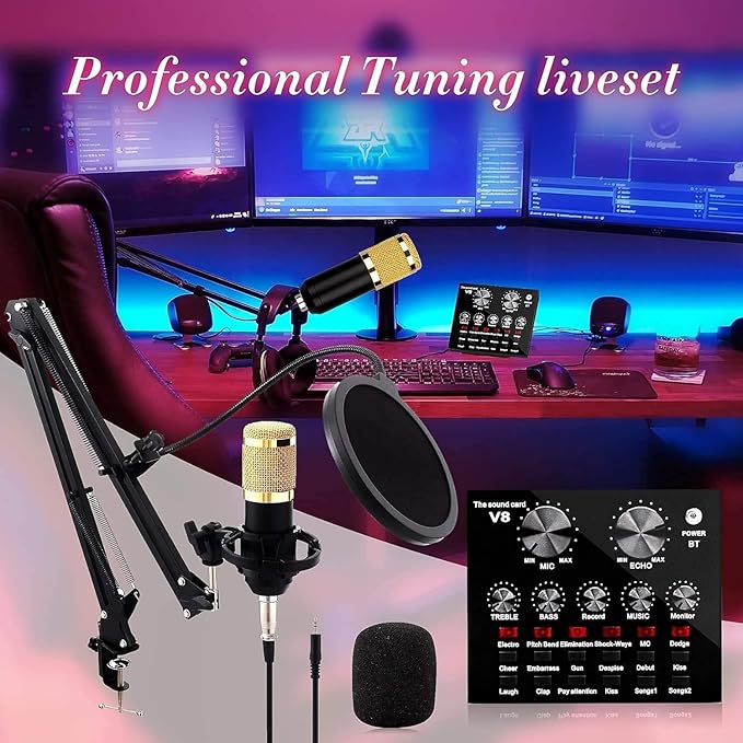 Podcast Mic Set With Live Sound Card,condenser Microphone Rechargeable 12 Kinds Of Auxiliary Background For Karaoke Singing, Youtube Recording — photo 2