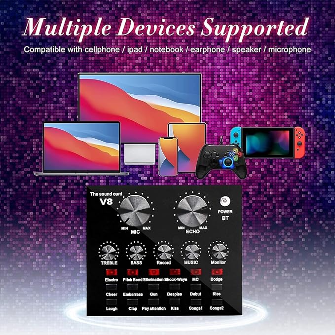 Podcast Mic Set With Live Sound Card,condenser Microphone Rechargeable 12 Kinds Of Auxiliary Background For Karaoke Singing, Youtube Recording — photo 3