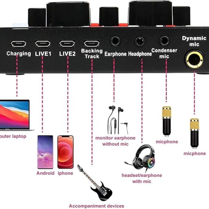 Podcast Mic Set With Live Sound Card,condenser Microphone Rechargeable 12 Kinds Of Auxiliary Background For Karaoke Singing, Youtube Recording — photo 4