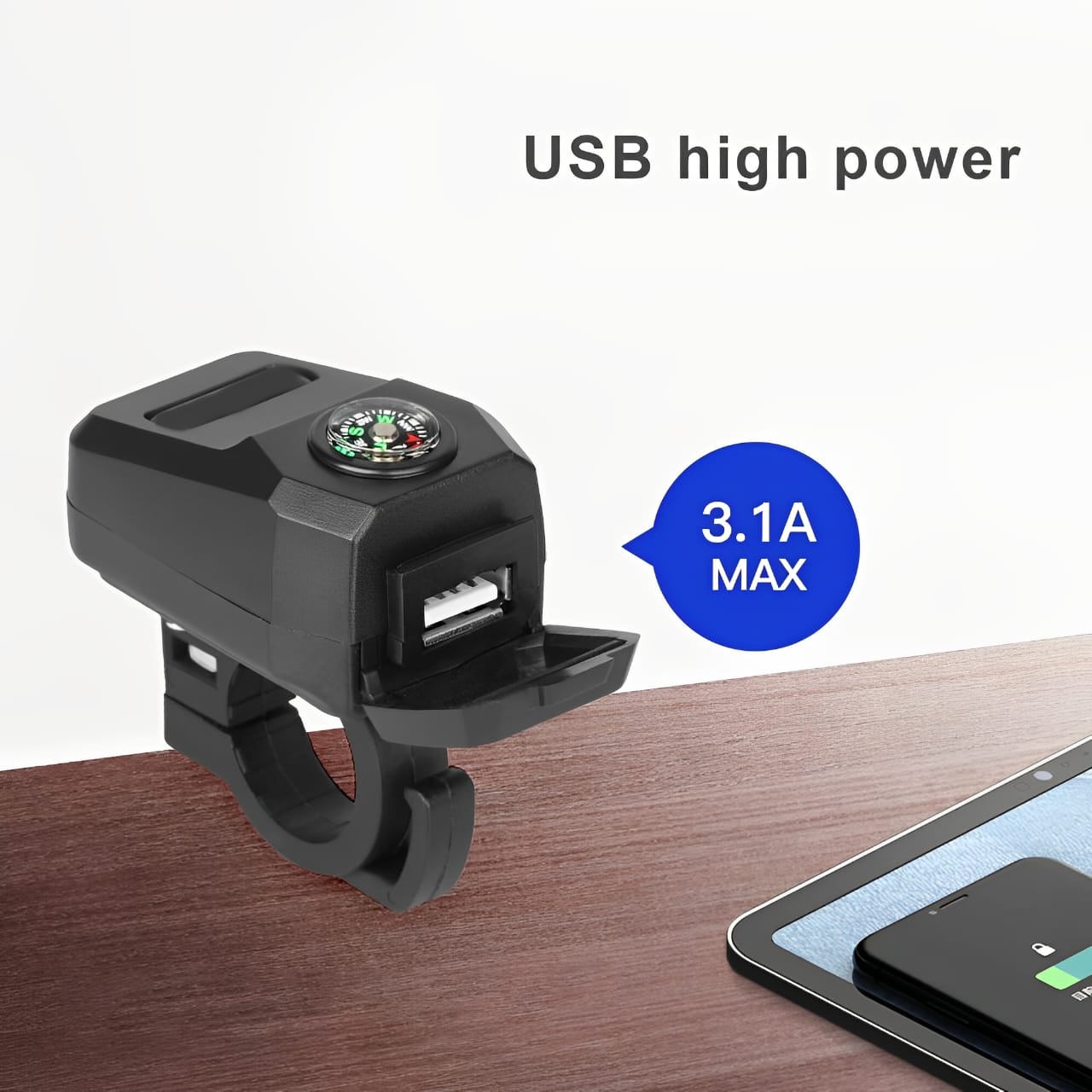 Motorcycle USB Charger with Compass – Fast Charging, Waterproof, 36-105V – Universal for Motorcycles & E-Bikes — photo 4
