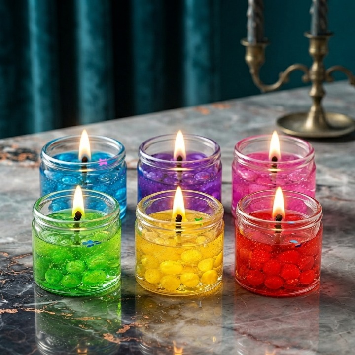Pack of 6 Home Decoration Seashell Jell Glass Candles Tea Light In Holder Decorative Candle Designed For Ambiance (Multi Color)