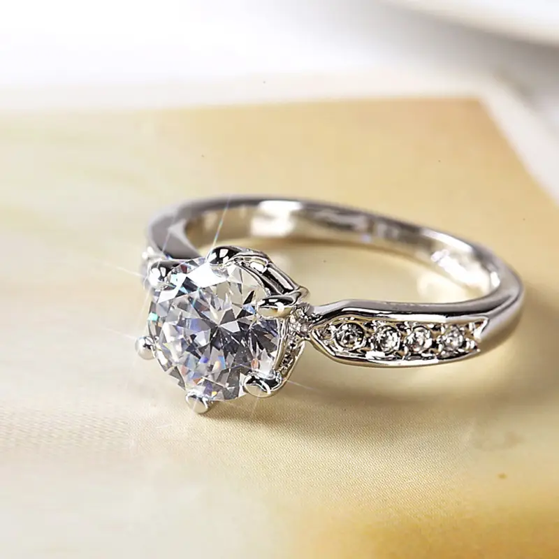 Silver Korean Wedding Ring with Zircon Simulation Diamond — photo 2