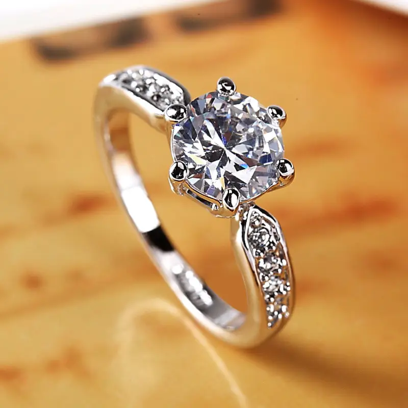 Silver Korean Wedding Ring with Zircon Simulation Diamond — photo 4