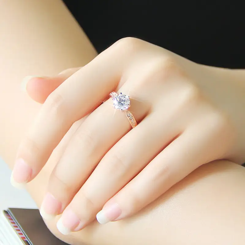 Silver Korean Wedding Ring with Zircon Simulation Diamond — photo 5