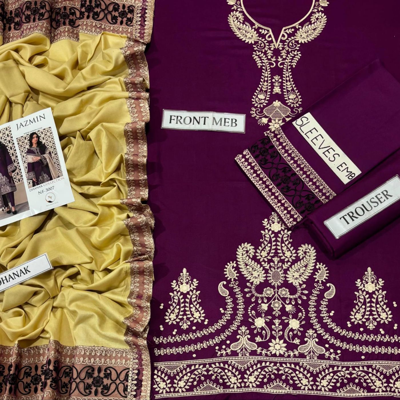 Premium Dhank Embroidered 3pc suit with wool shawl- NF-3007 — photo 2
