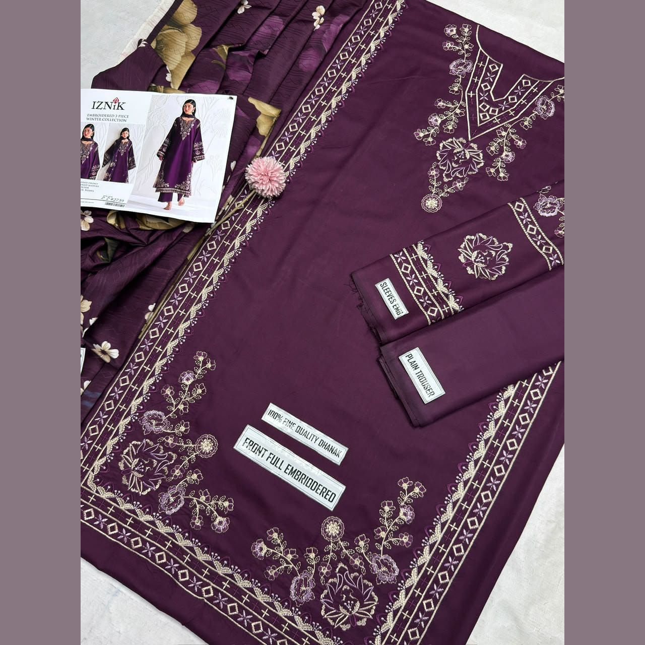 Iznik 2739- Dhank embroidered 3pc with digital wool shaal — photo 4