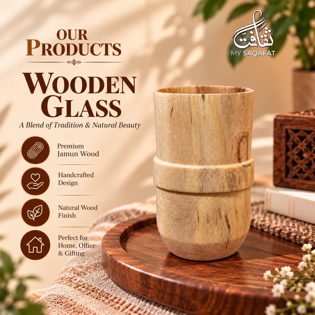 Wooden Glass Set for Home Decor