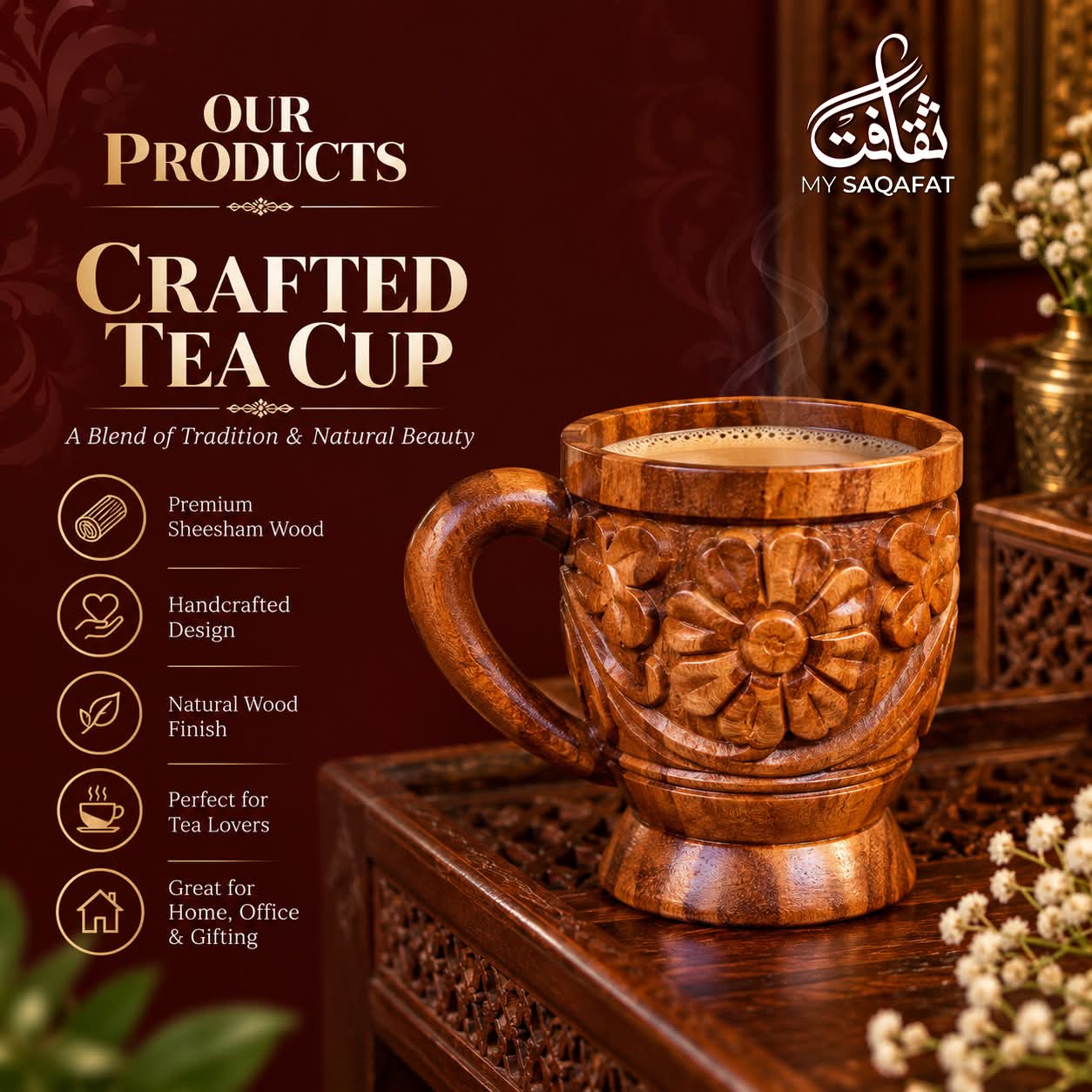 Handcrafted Wooden Teacup, Natural Wood Finish — photo 4