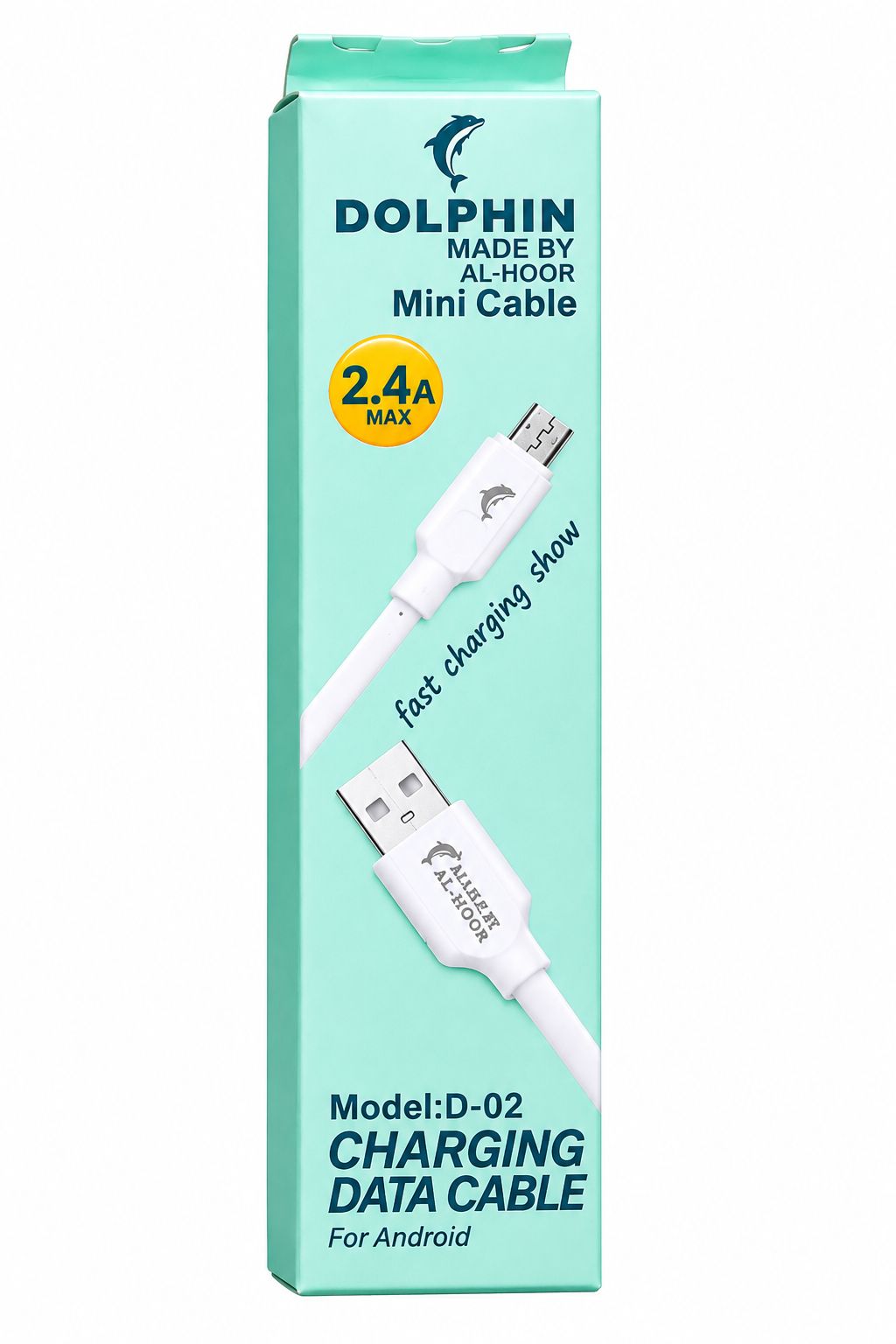 Dolphin D-02 Mini USB Charging Data Cable for Android – White, 2.4A Max