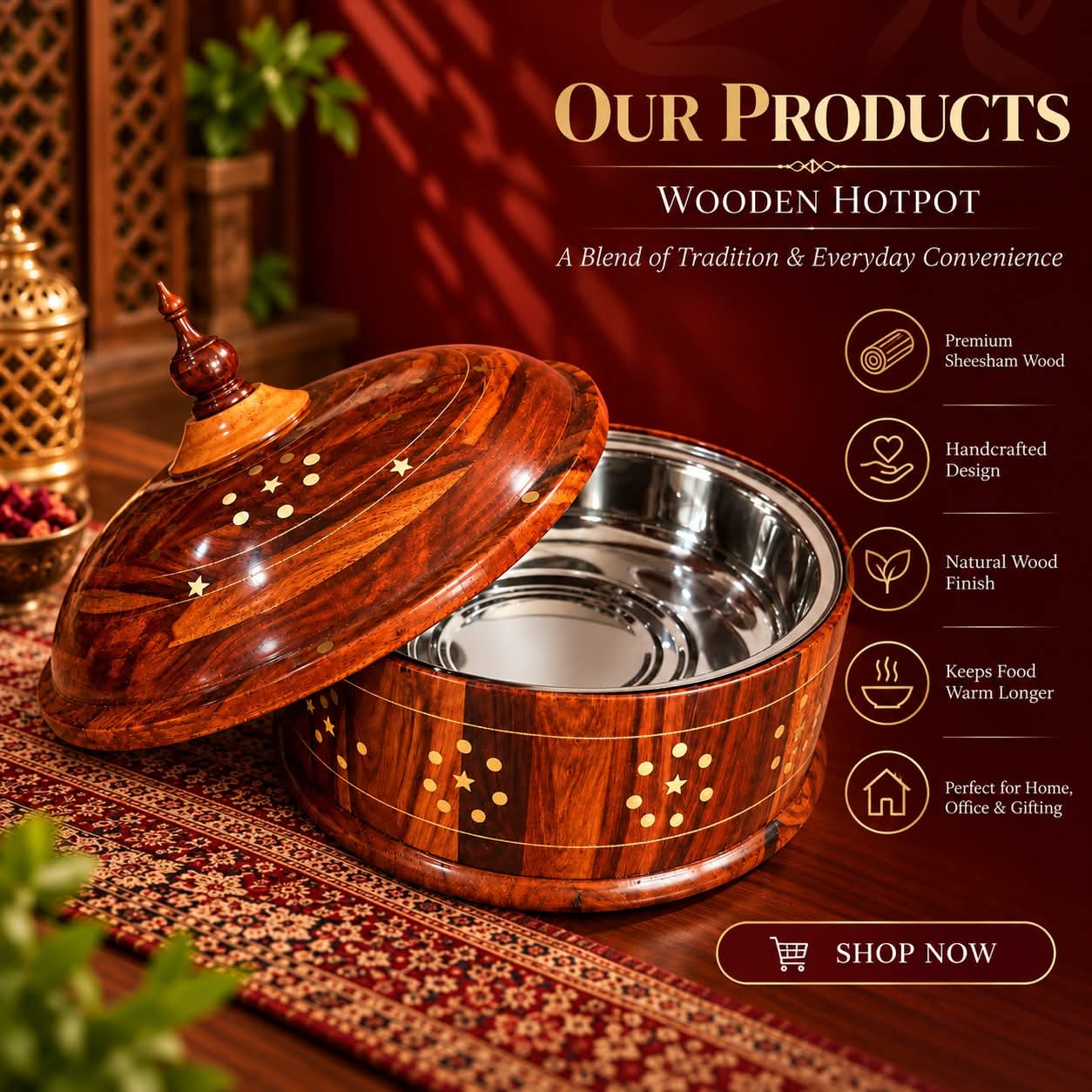 Wooden Hotpot and Plates Set — photo 3