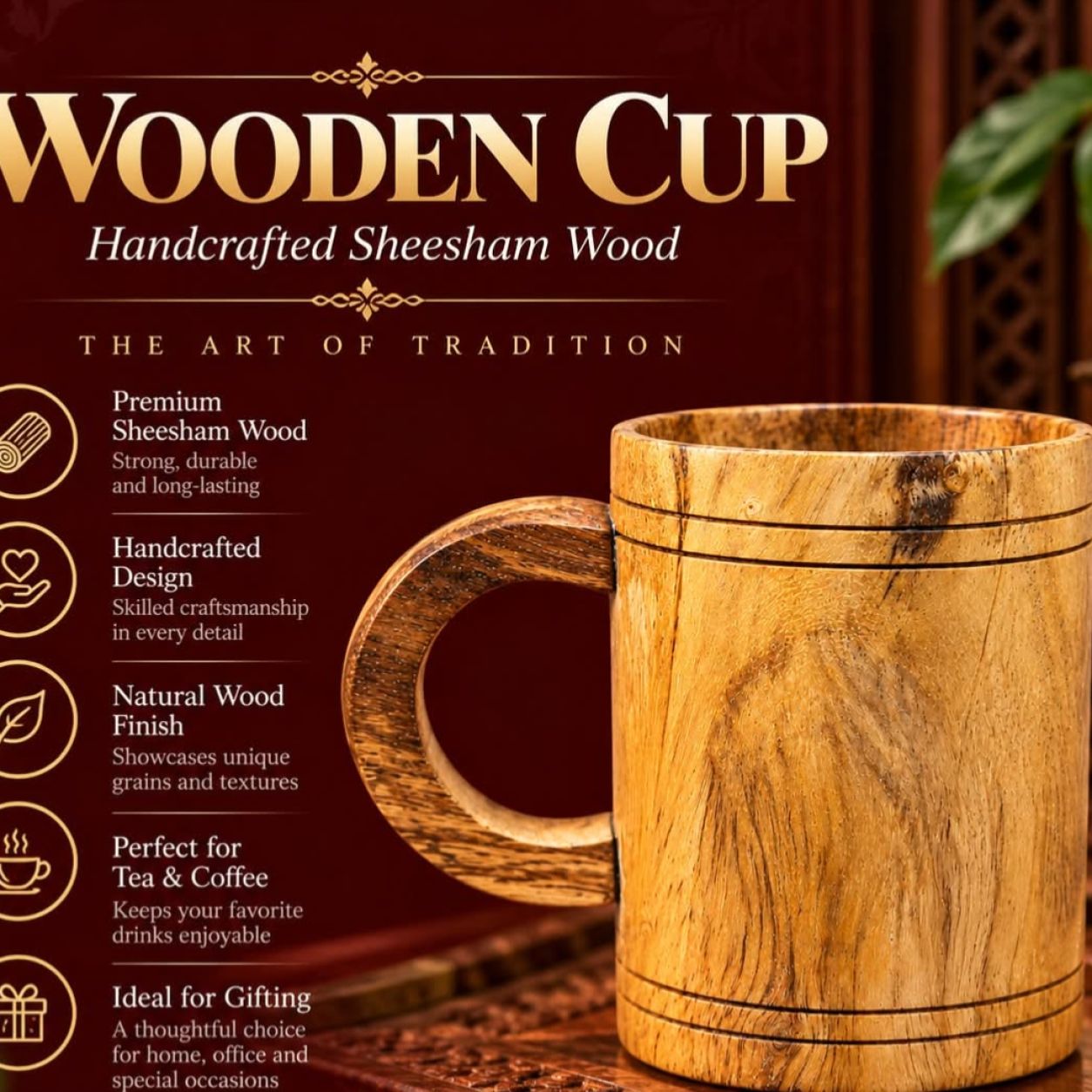 Wooden Tea Cup And Glass Set — photo 6