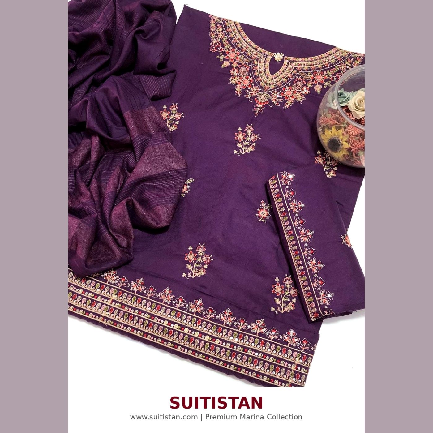 Navy Blossom - Premium 3Pc Embroidered Marina Suit - Winter Collection — photo 2