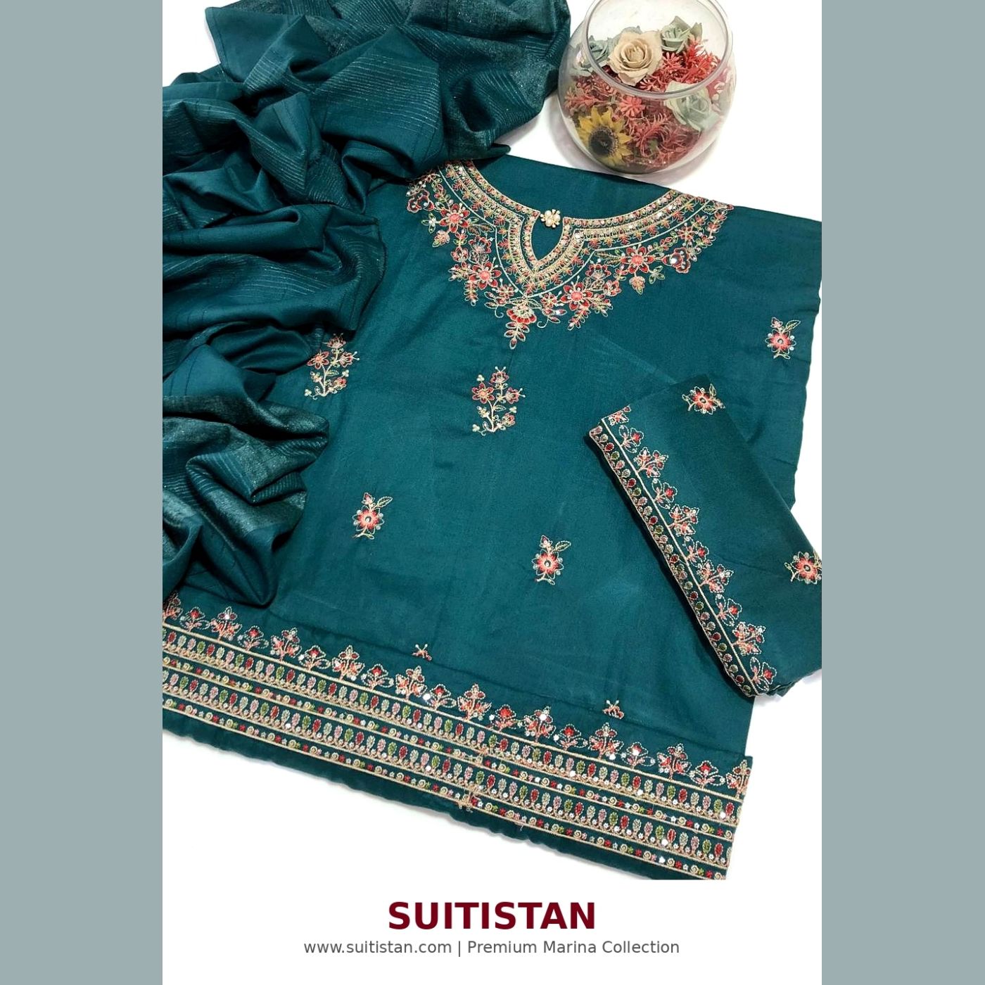 Navy Blossom - Premium 3Pc Embroidered Marina Suit - Winter Collection — photo 4