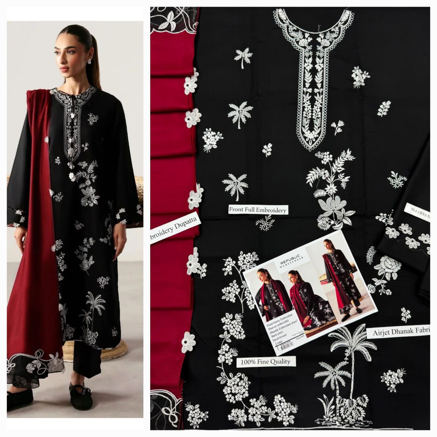 Dhanak 3pc embroidery suit