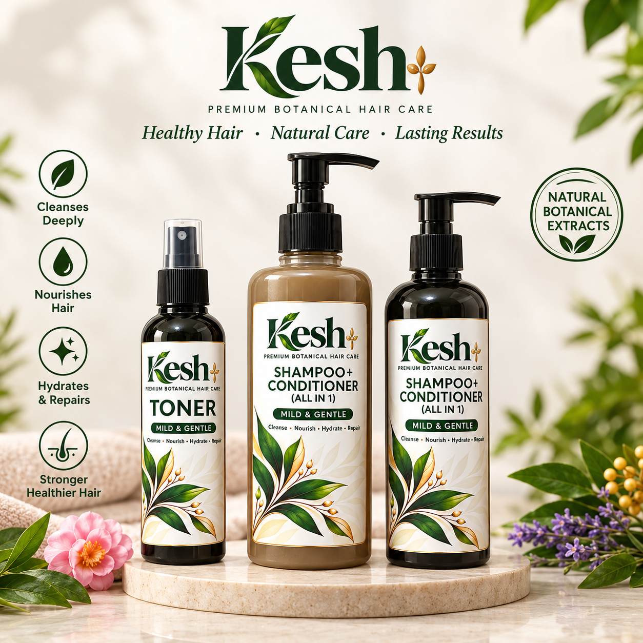 Kesh Hair Care Bundle, 500ml Shampoo Conditioner & 120ml Toner — photo 2