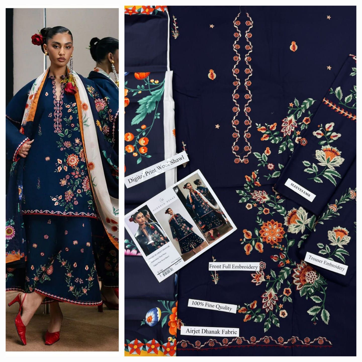 Dhanak embroidery 3piece suit