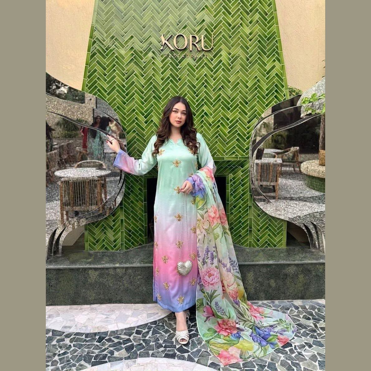 Embroidered Women's Suit, Unstitched Three Piece — photo 2