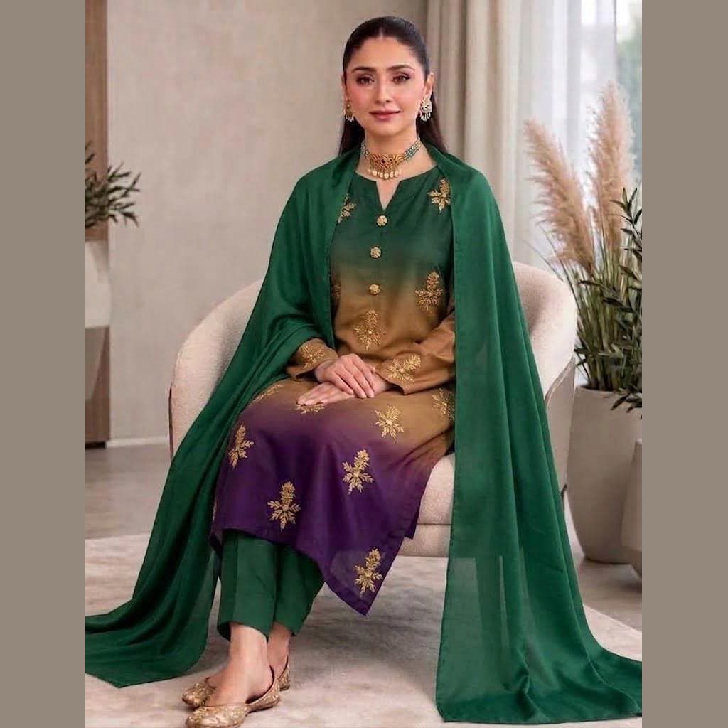 Embroidered Women's Suit, Unstitched Three Piece — photo 3