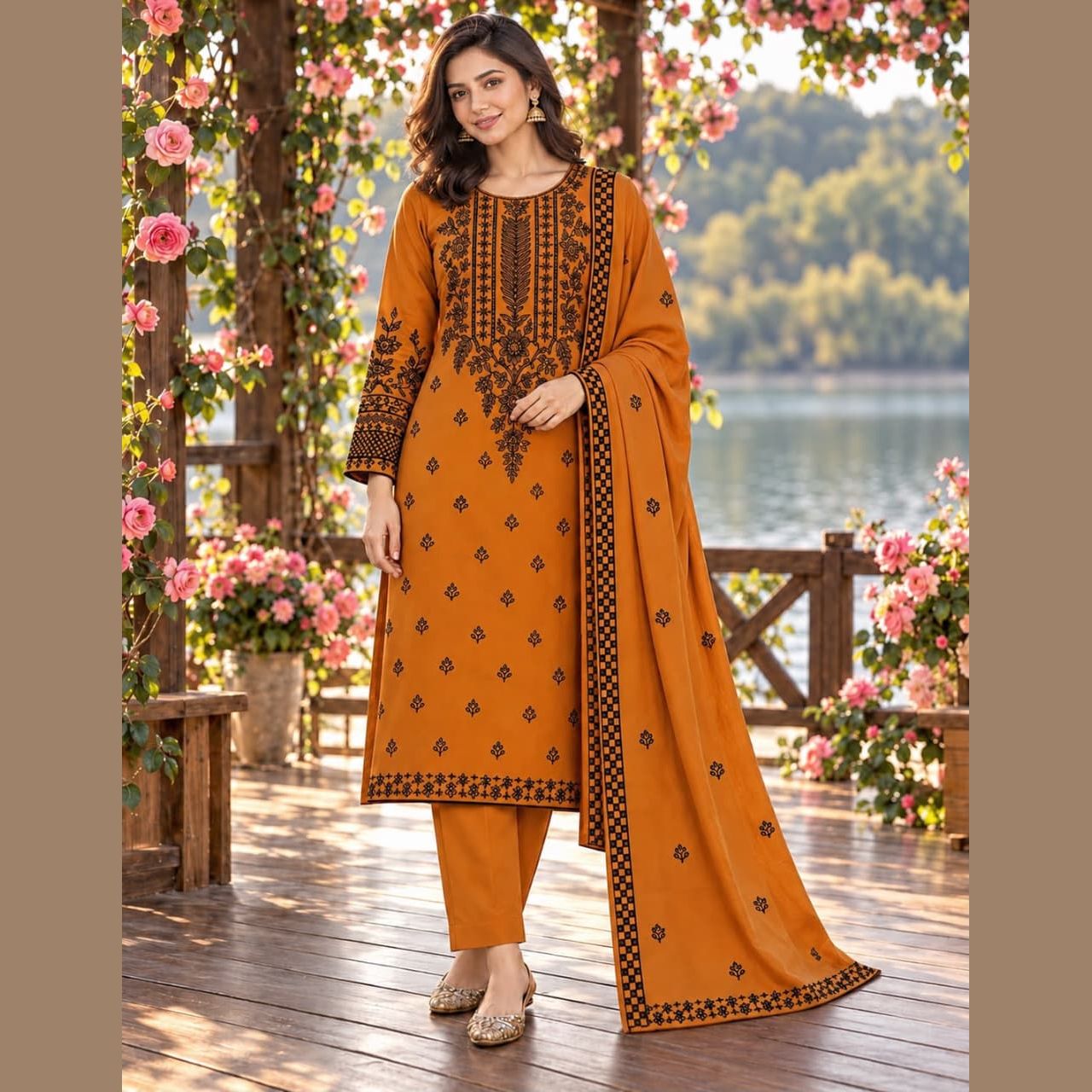 Embroidered Women's Suit, Unstitched Three Piece — photo 4