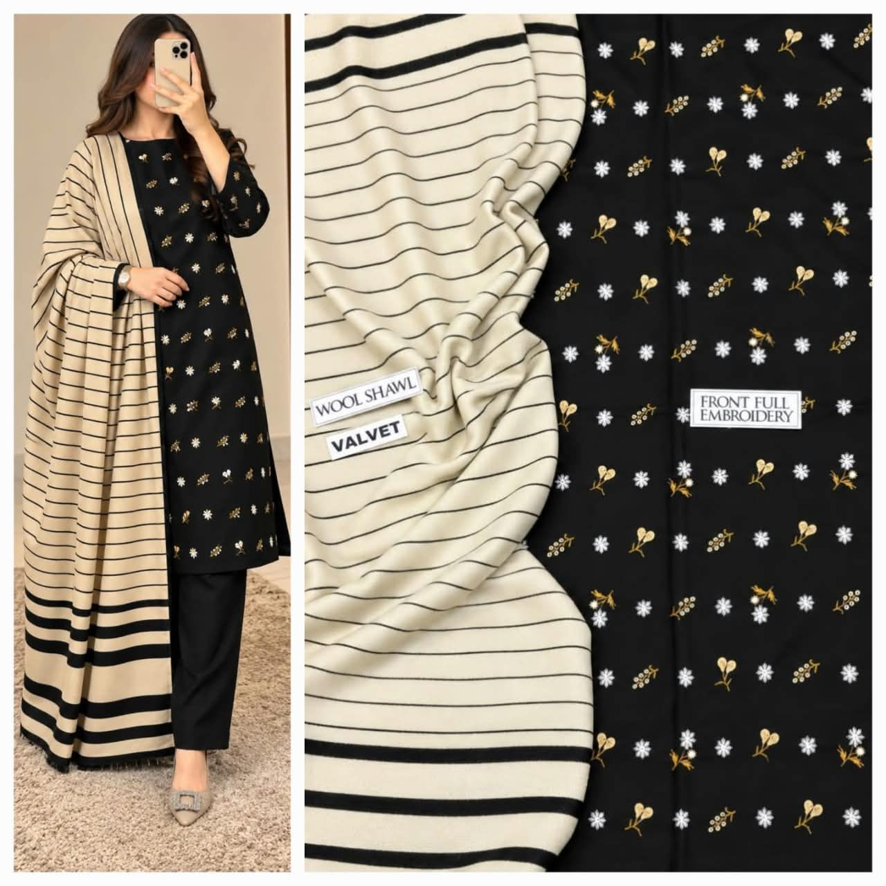Dhanak embroidery 3piece suit — photo 2