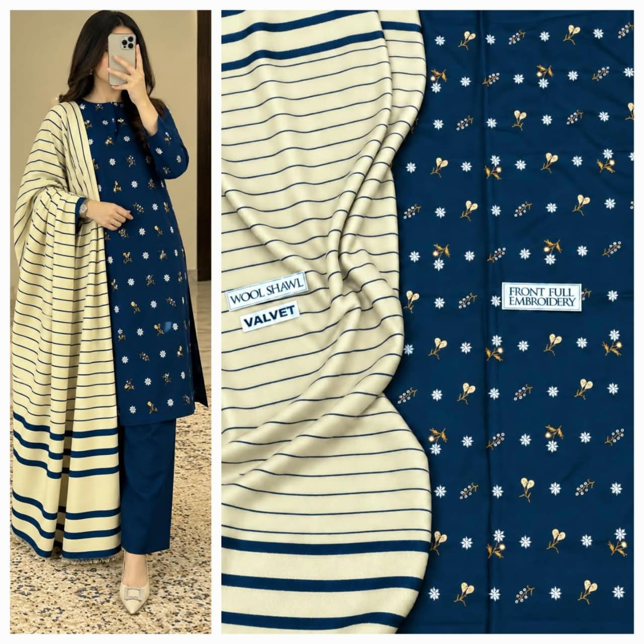 Dhanak embroidery 3piece suit — photo 3