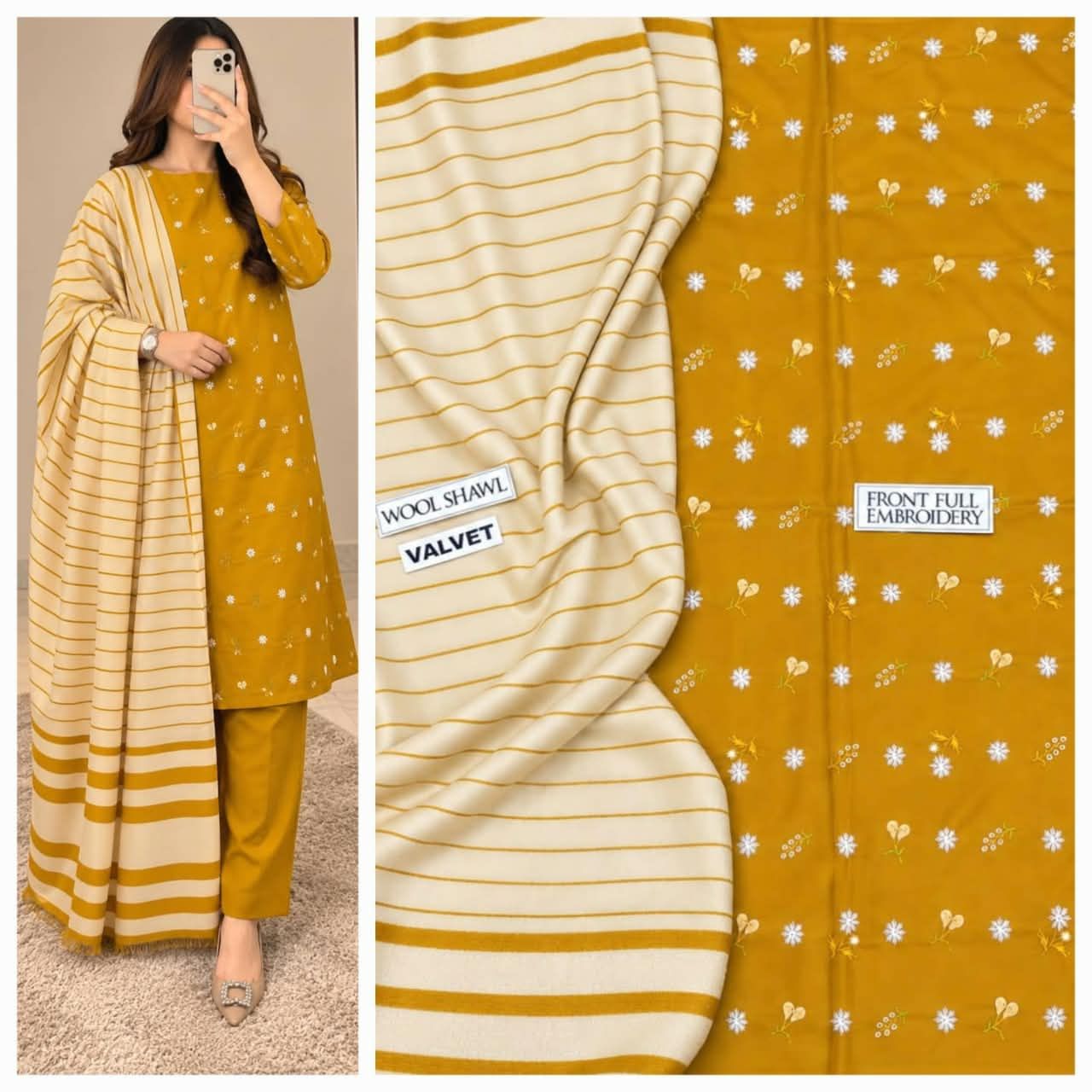 Dhanak embroidery 3piece suit — photo 4