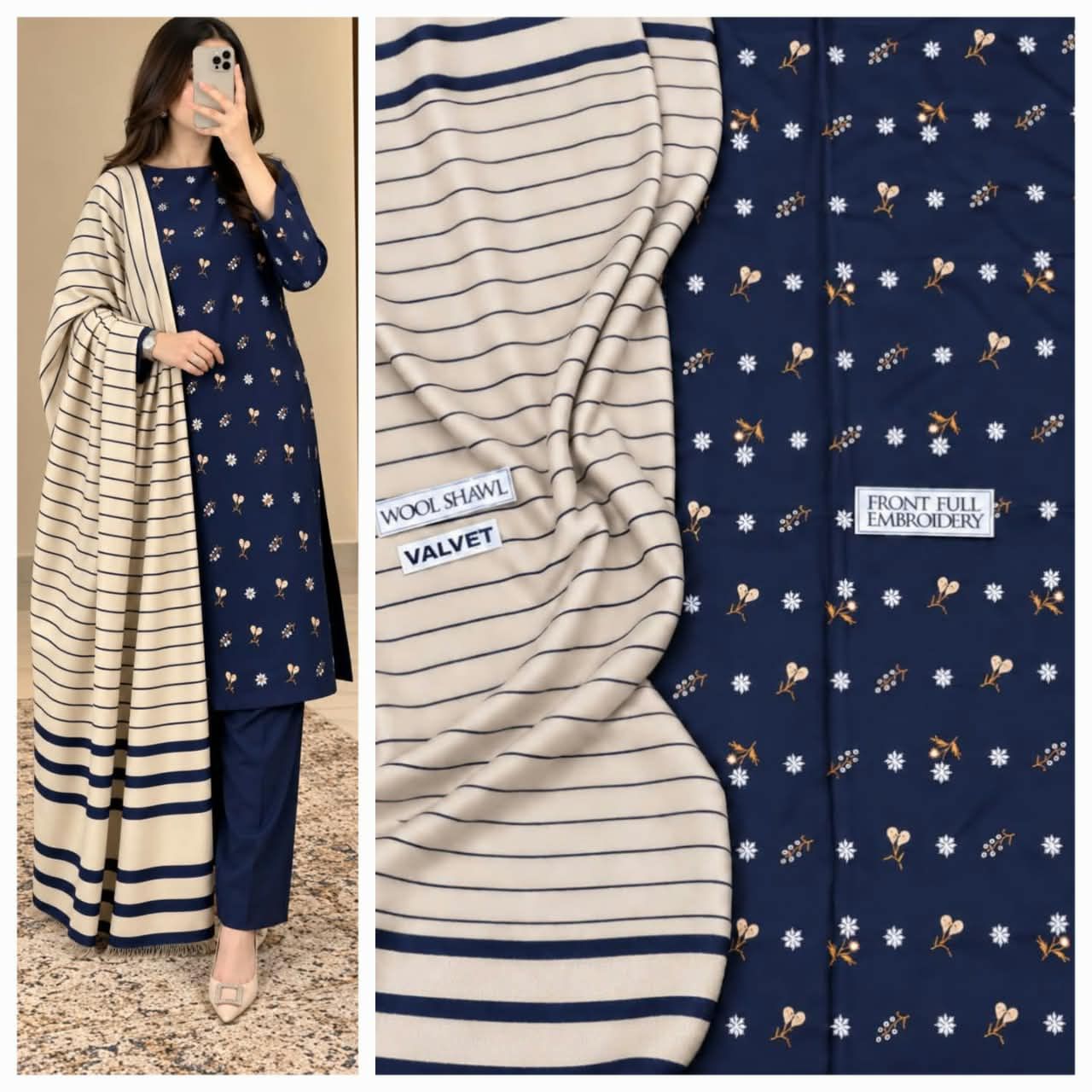 Dhanak embroidery 3piece suit — photo 5