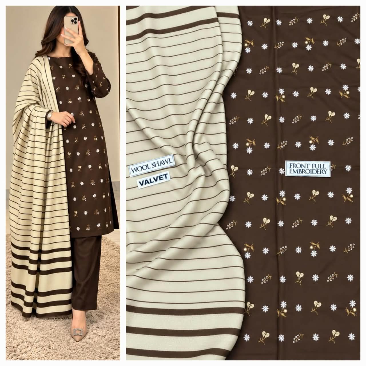 Dhanak embroidery 3piece suit — photo 7
