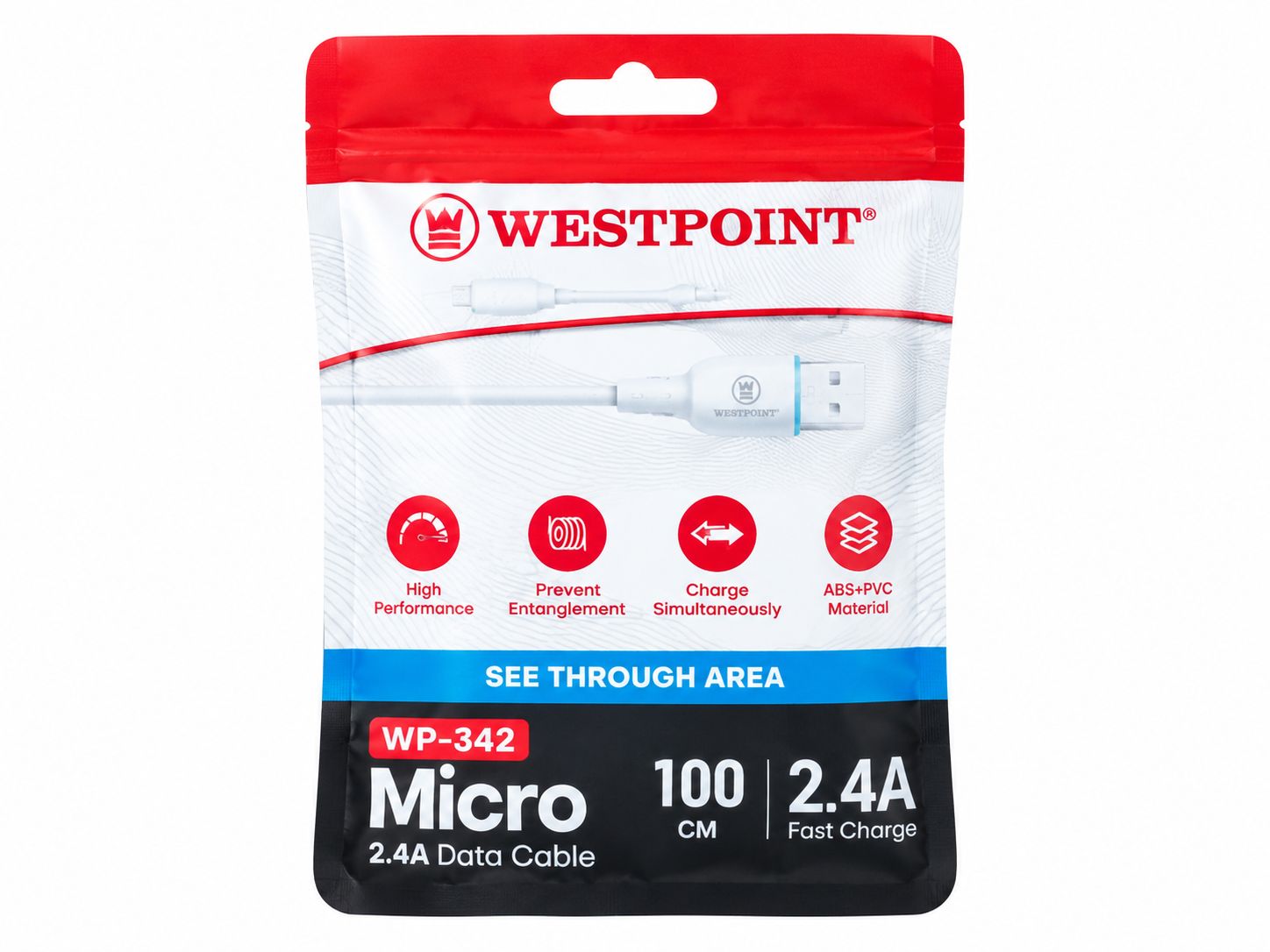 Westpoint WP-342 Micro USB Data Cable 2.4A Fast Charging Cable – 100cm