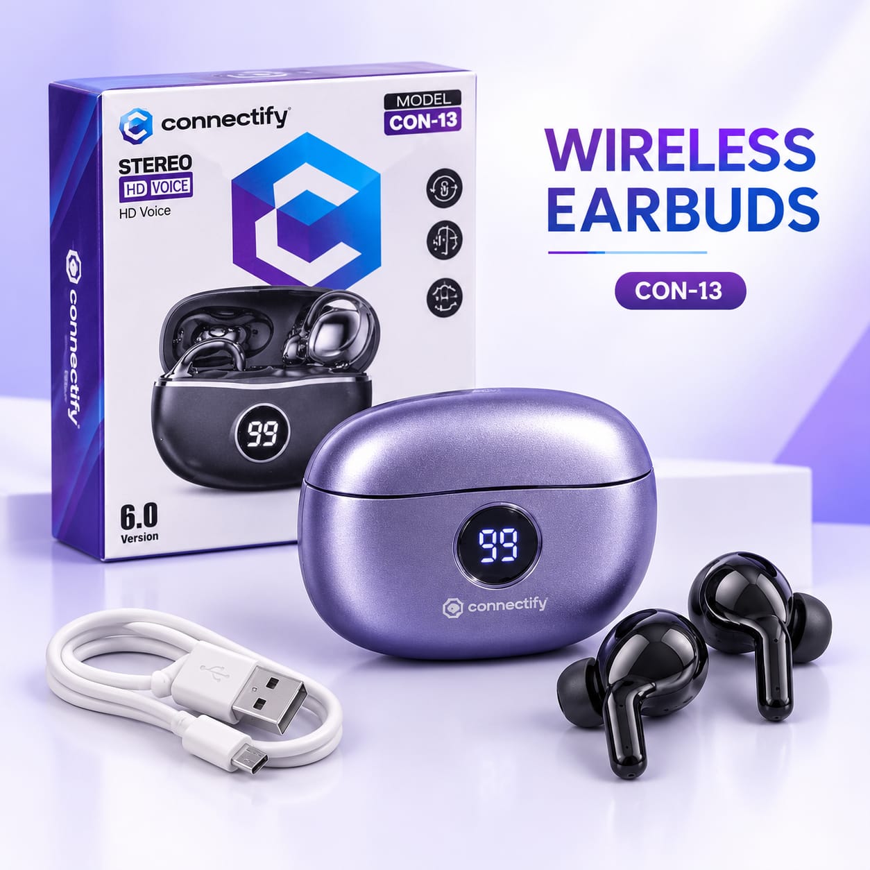 CON-13 Wireless Earbuds with LED Display
