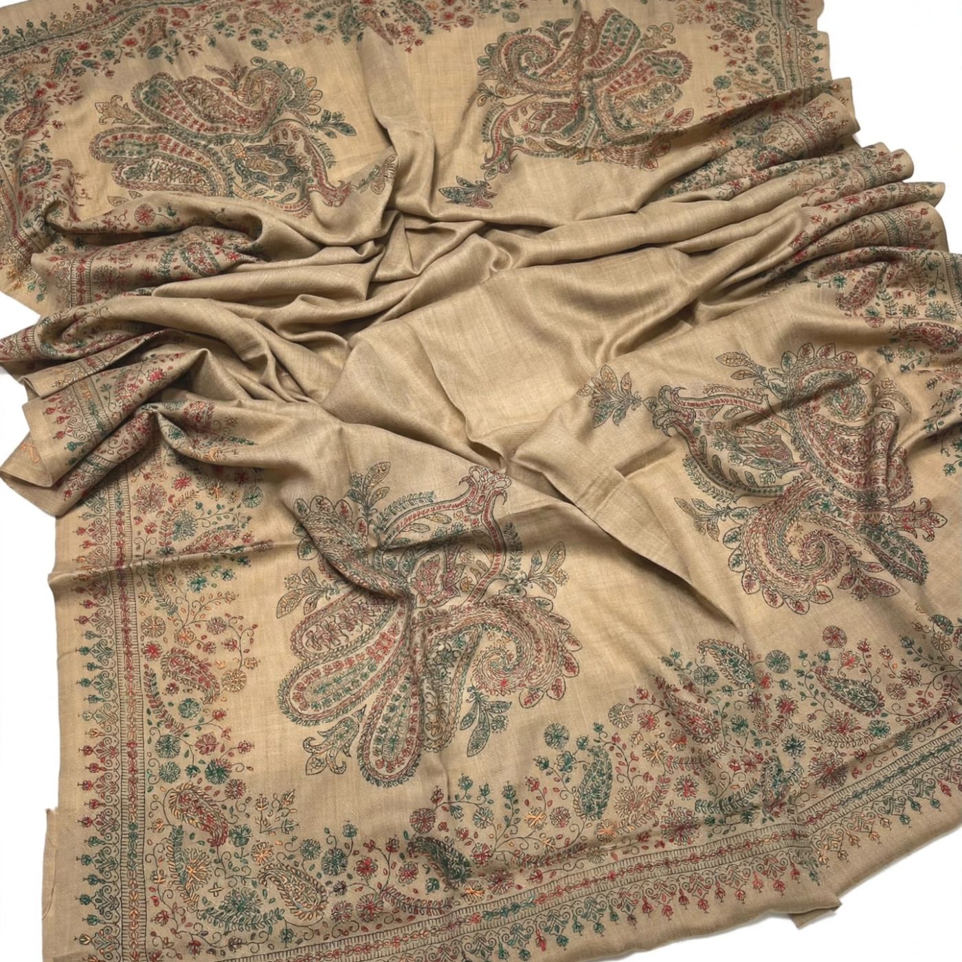 Pure Pashmina Wool Hand-Embroidered Kashmiri Shawl - Skin Beige - 27% OFF — photo 3