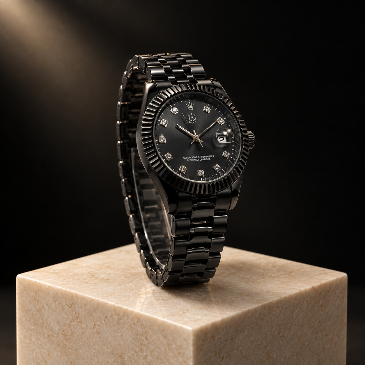 Black Diamond Dial Luxury Watch – All Black Edition ⌚