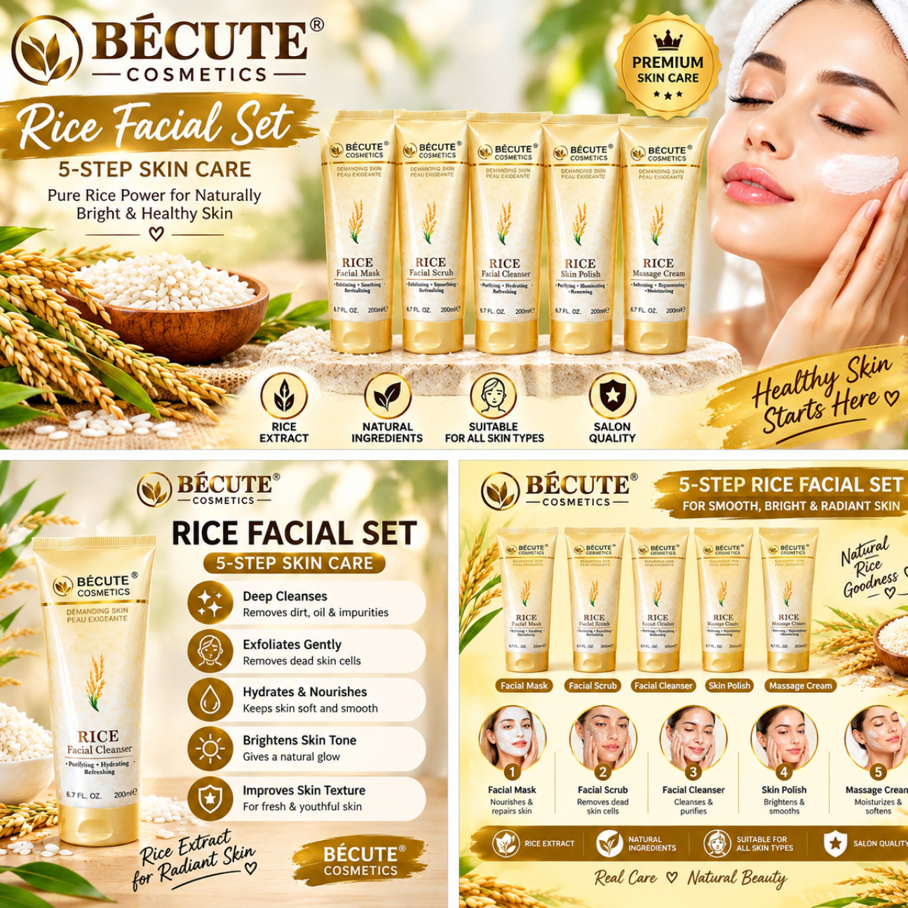 BECUTE Rice Facial Set, 5-Piece Skincare Kit — photo 2