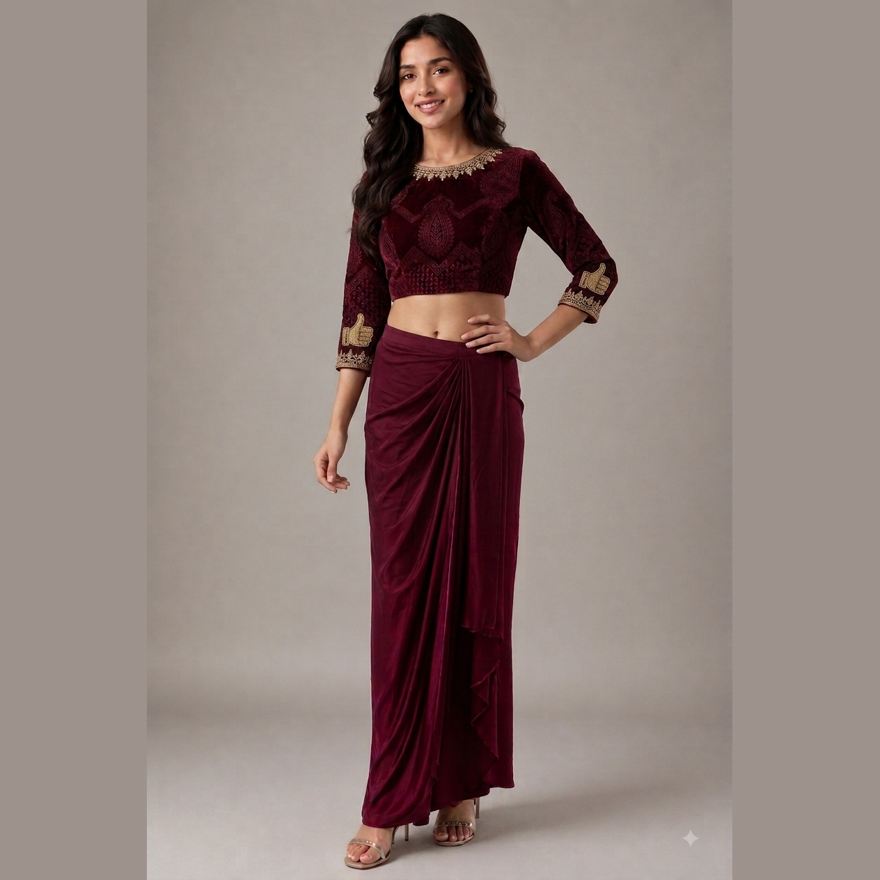 Velvet Elegance Draped Saree Set — photo 2