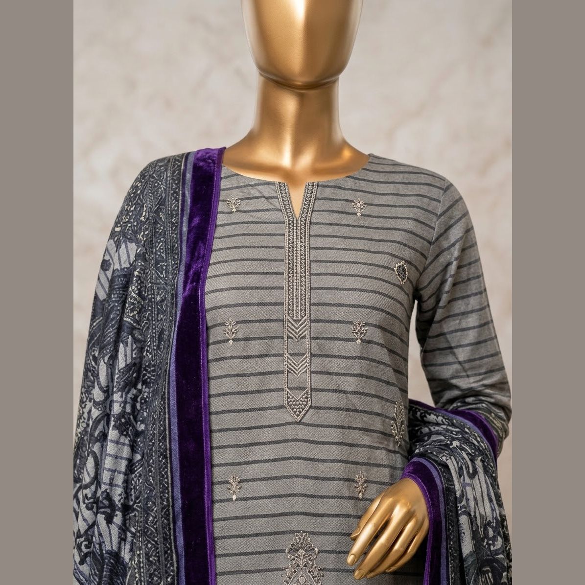 Dhanak 3-Piece Unstitched Suit, Floral Print, Wool Shawl — photo 2