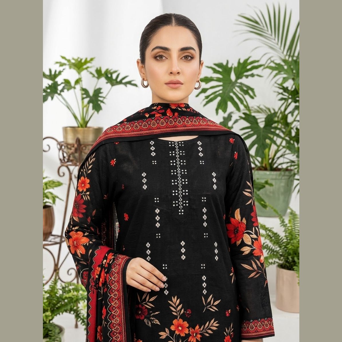 Ladies 3-Piece Unstitched Suit, Floral Print,Linen allover printed shirt,Linen printed dupatta — photo 2