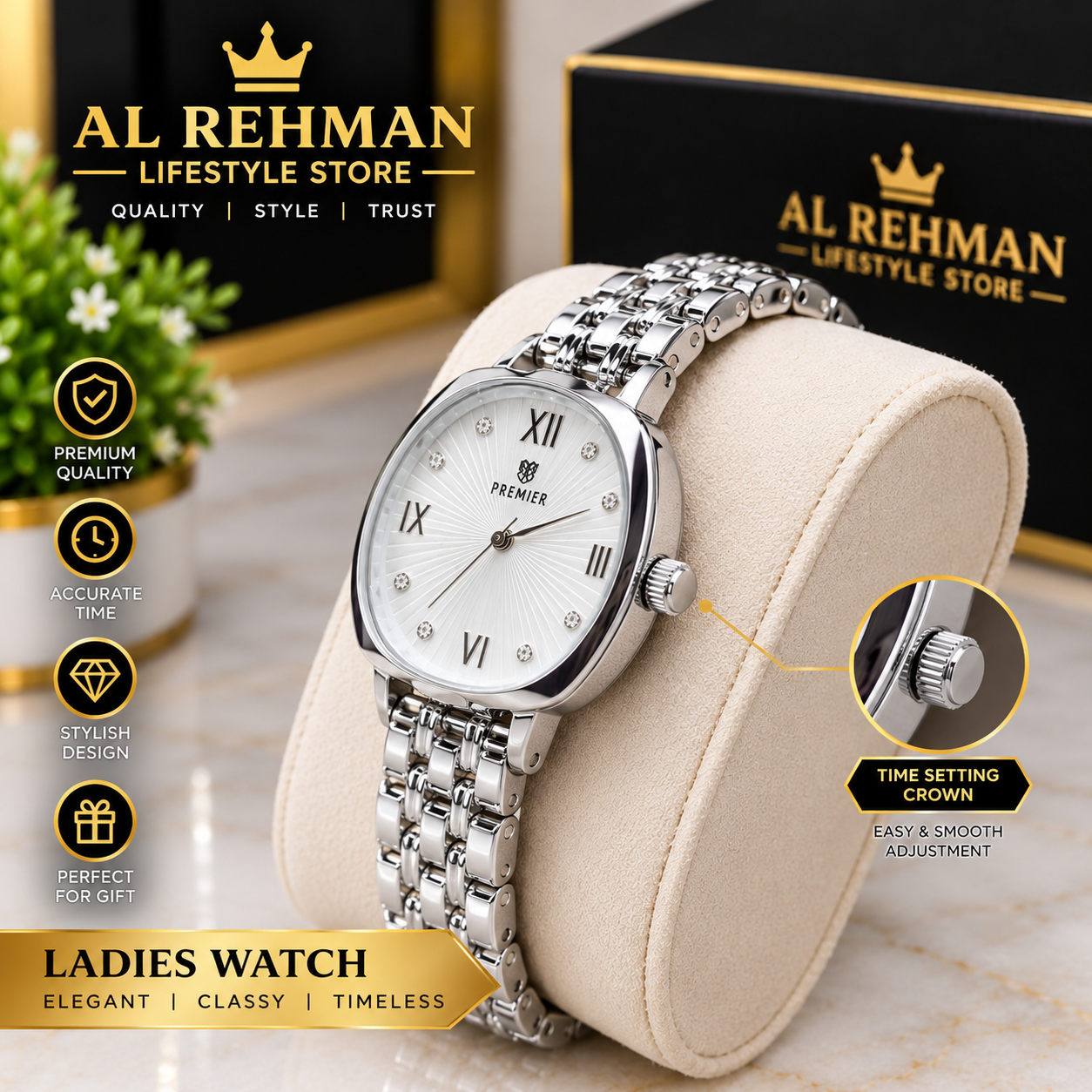 Ladies Silver Bracelet Watch – Elegant White Round Face with Roman Numerals — photo 4