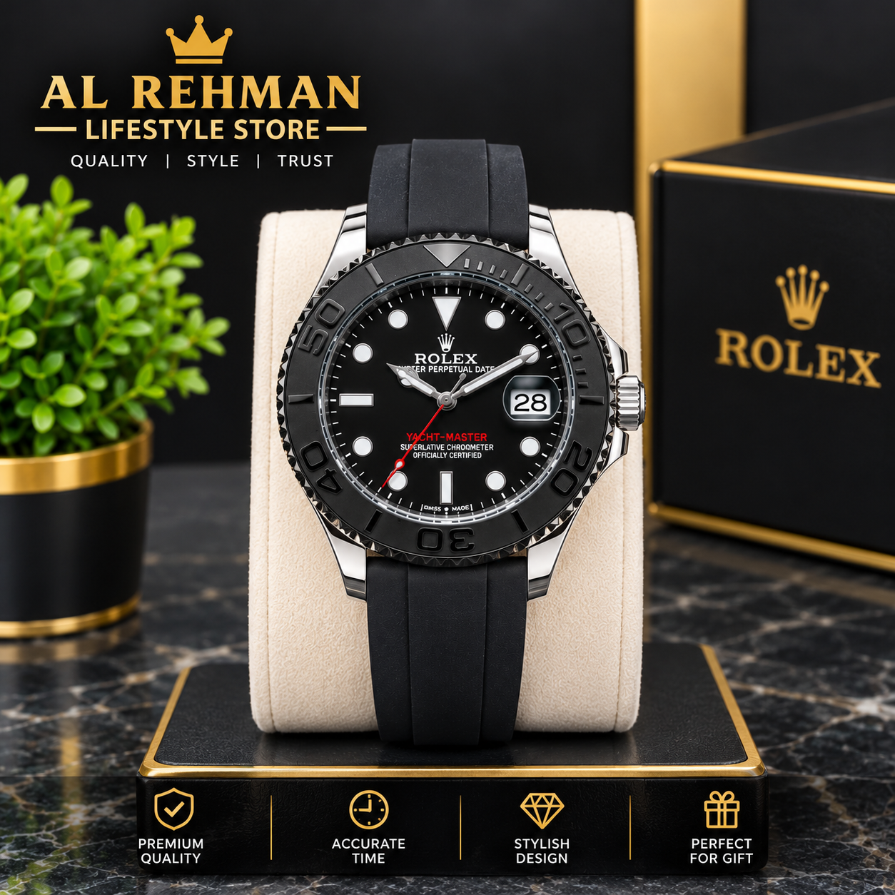 Men’s Black Sports Watch with Rubber Strap  Stylish Round Face — photo 2